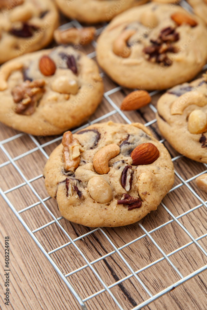 Fresh baked homemade mixed nut chocolate cookie