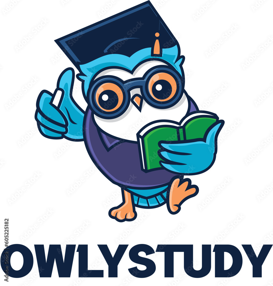 Owl Study Cartoon Logo Mascot