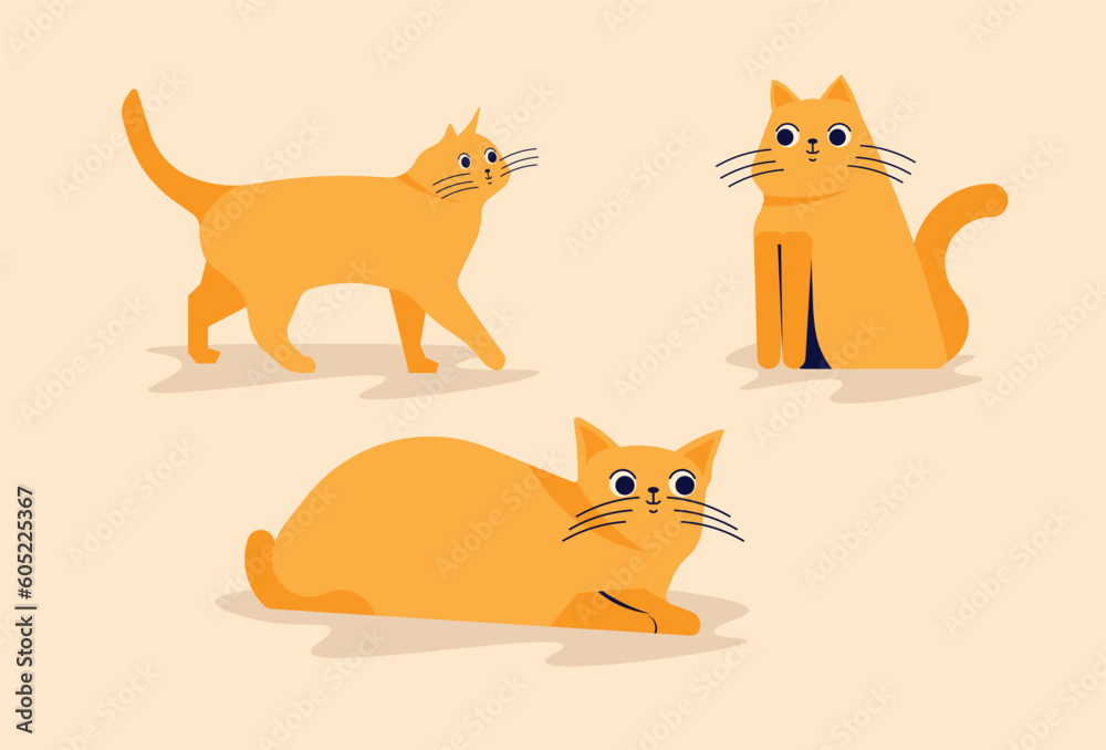 Yellow Cats Illustration Flat Design Vector