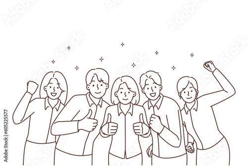 Smiling businesspeople celebrate shared business success 