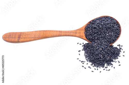 Pile of organic black sesame seeds isolated  transparent png