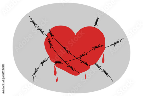 Bloody heart symbol with wire
