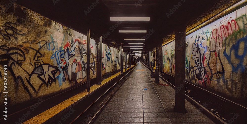 panorama subway station, Generative AI Illustration