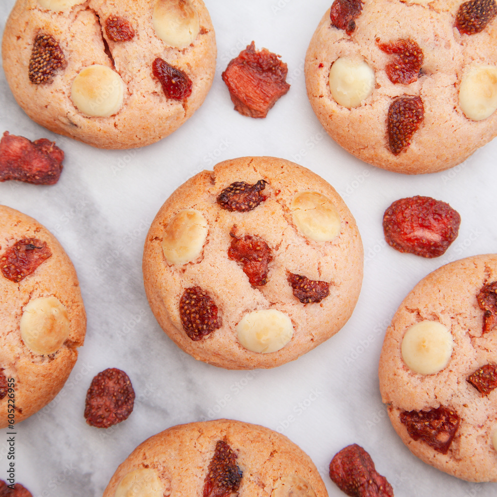 Fresh baked, Strawberry soft cookie with white chocolate