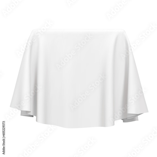 White fabric covering a cube or rectangular shape