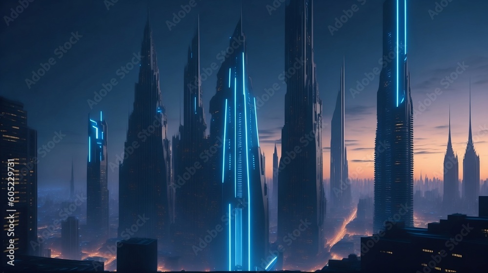 Luminous Metropolis: A Futuristic Symphony of Lights and Skyscrapers. Generative AI