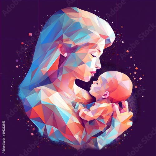 mother holding baby son in arms. happy mothers day greeting card