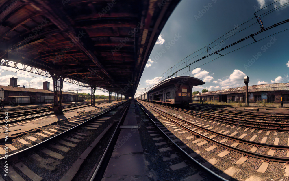 Obraz premium the platform where a train is stopped on tracks