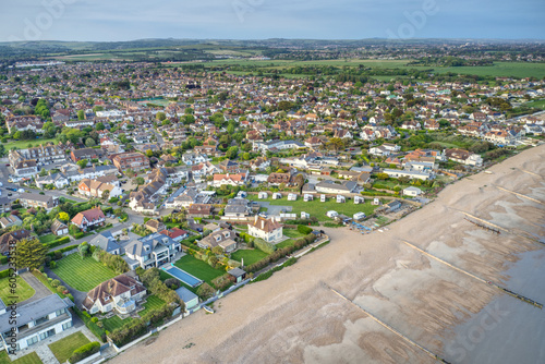 East Preston seafront in West Sussex looking towards Angmering by Sea, Aerial. 