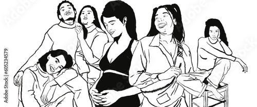 Εκτύπωση καμβά Illustration d’un ensemble de divers portraits féminin tel une fresque de visage de femme aux ethnies et origines différentes