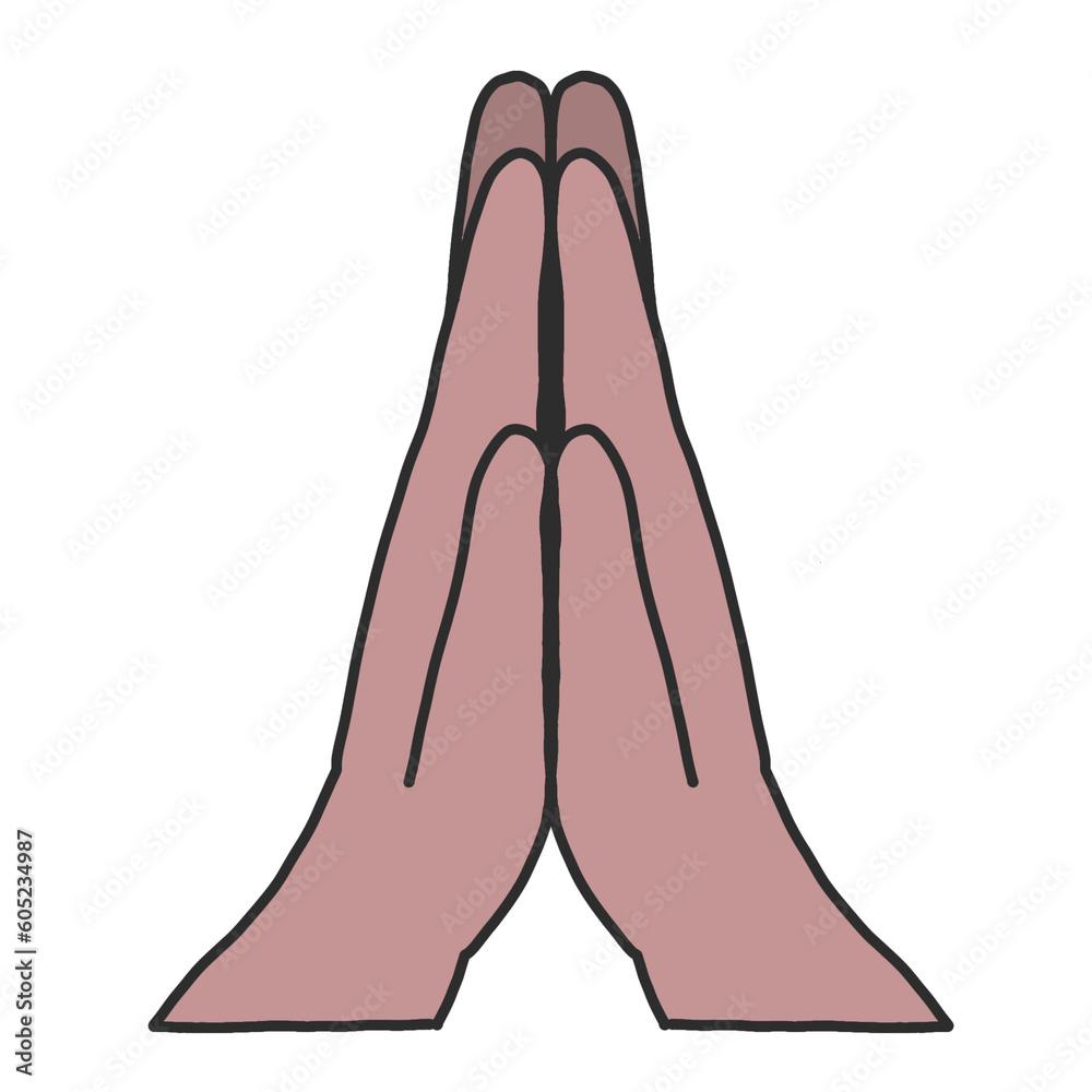 Two hands folded in prayer, dark skin tone, Welcome hand, Buddhism concept Two hands folded in prayer, dark skin tone, Welcome hand, Buddhism concept