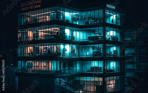 modern building with windows at night