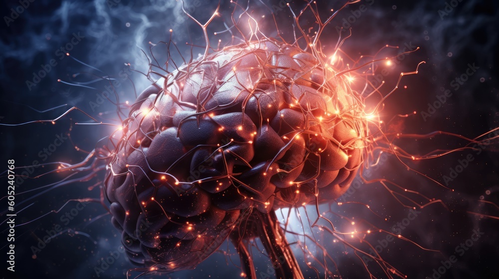Human Brain with Neurons Shooting Electricity Displayed in 16:9 Aspect ...