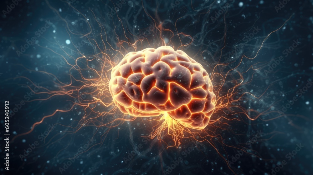 Human Brain with Neurons Shooting Electricity Displayed in 16:9 Aspect ...