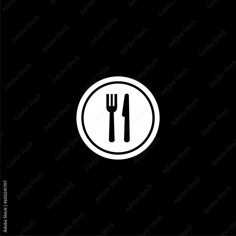  Fork And Knife icon image  isolated on black background