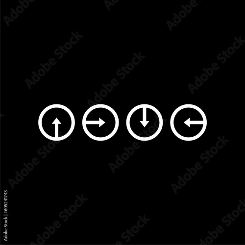 Round arrow icon. Set of up and down, left and right isolated on black