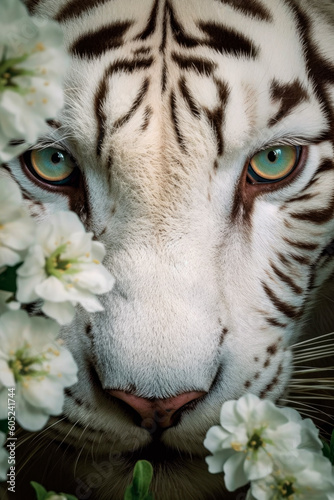 Glamour portrait of a beautiful white bengal tiger.AI generated.