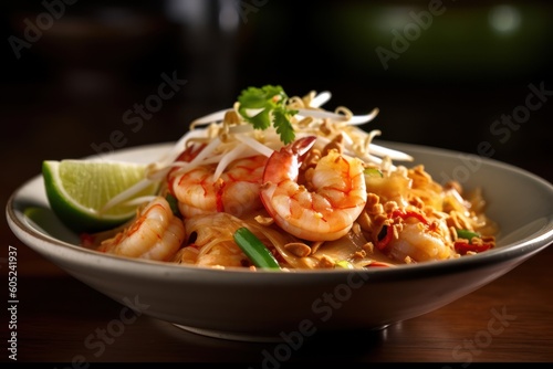 Pad Thai with Shrimp, Thai Food; Generated with AI