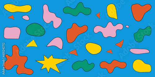 Shape set y2k style for banner. Y2k aesthetic.Shape set y2k style for decoaration.Simple shapes.Shape set y2k style for poster.Trendy 90s.Trendy geometric forms.Cartoon style.