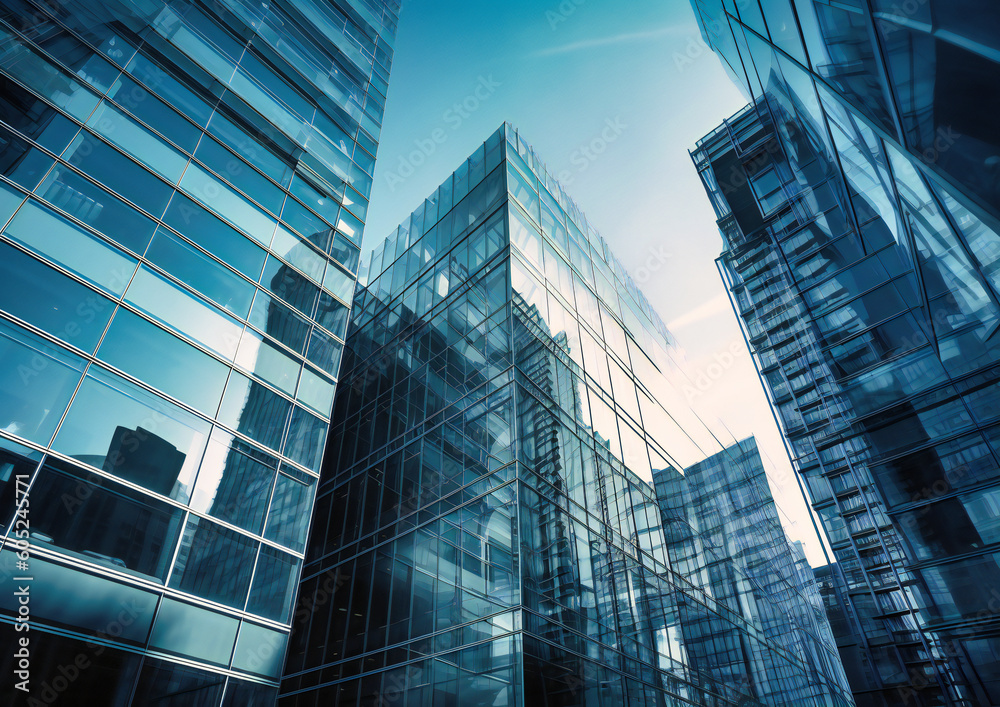 Fototapeta premium view of glass offices with sky blue sky