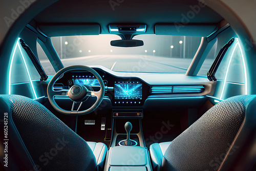 Interior of modern electric car with control panel dashboard (Generative AI) © Robert Kneschke