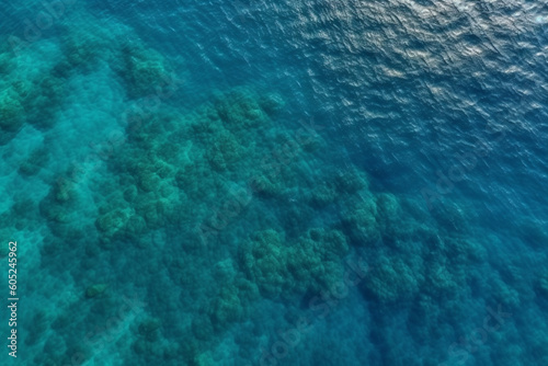 Aerial shot of clear sea water surface with sea floor © alisaaa