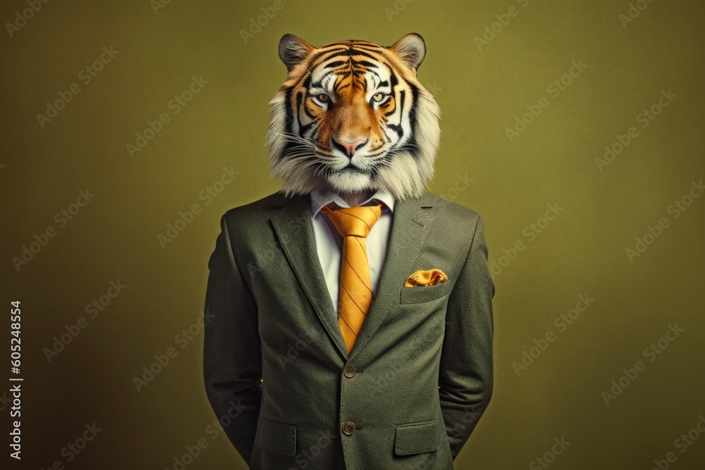 a man wearing a tiger mask with a business suit