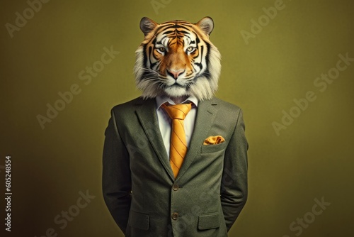 Obraz na płótnie a man wearing a tiger mask with a business suit w salonie