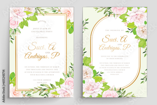 wedding invitation card with floral and leaves design