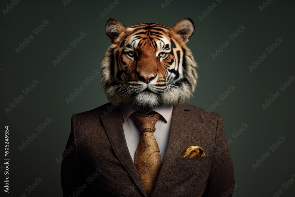 a tiger dressed in human clothing for a formal occasion for business