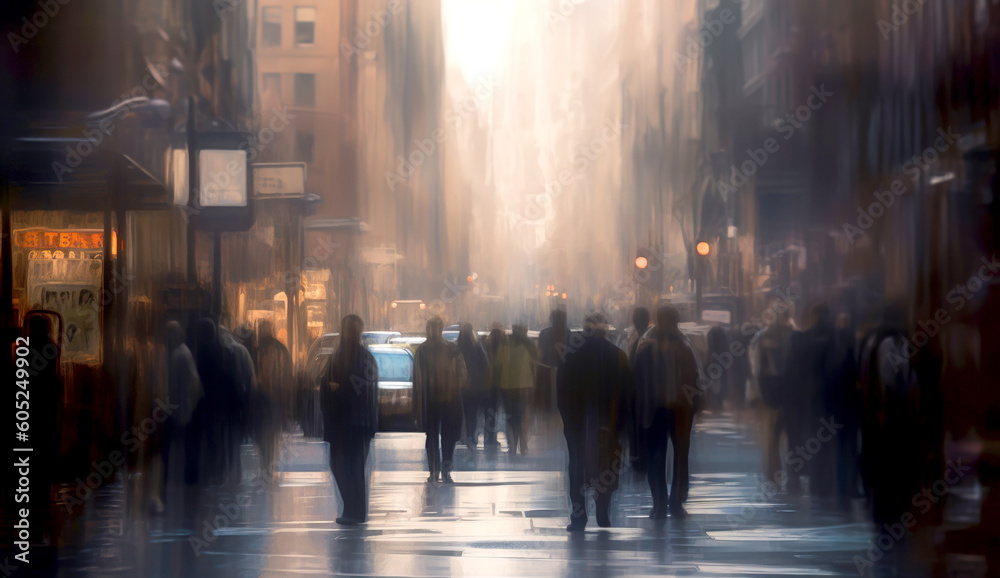 pedestrians walk in the city, blur effect