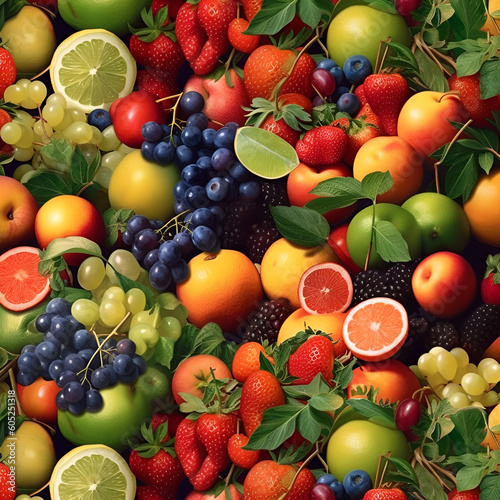 Fresh fruit pattern. Colorful. Top view, flat lay. © Nikola