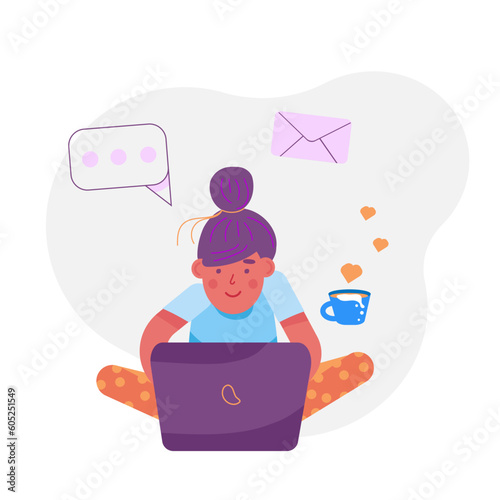 Happy yong woman using laptop