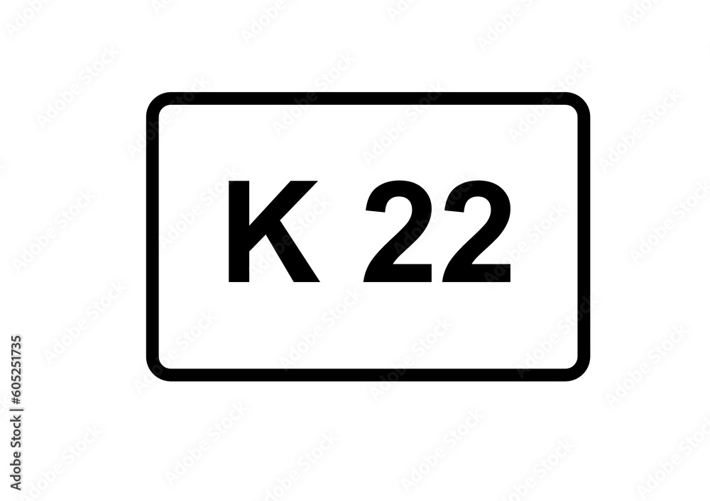 Illustration eines Kreisstraßenschildes der K 22 in Deutschland Illustration eines Kreisstraßenschildes der K 22 in Deutschland