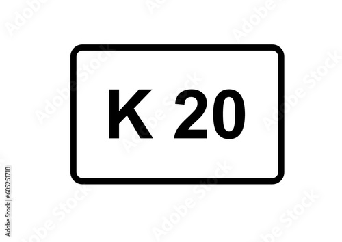 Illustration eines Kreisstraßenschildes der K 20 in Deutschland 