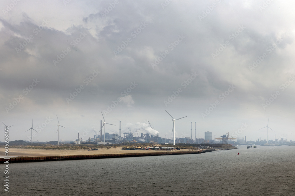 Harbour of IJmuiden Netherlands. Beach and industry. Tata steel. Noordzeekanaal. Harbour of IJmuiden Netherlands. Beach and industry. Tata steel. Noordzeekanaal.
