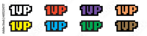 Pixel art 1 level up and green arrow icon on white background - isolated vector illustration