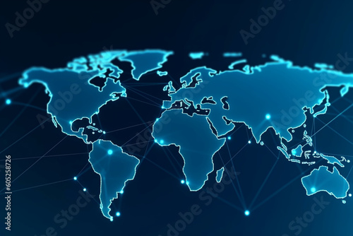 Abstract graphic world map illustration on blue background
