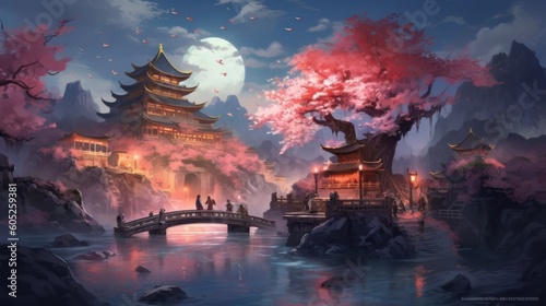 Chinese fantasy style scene art © Damian Sobczyk