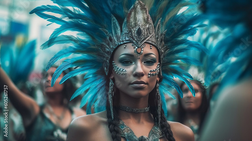 carnival woman in feathers. Generative AI