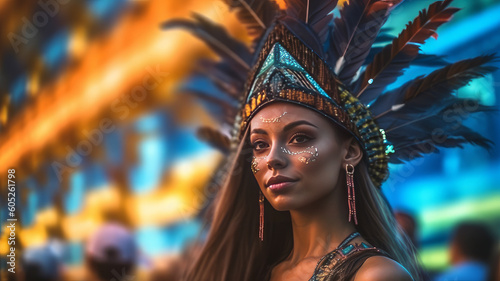 carnival woman in feathers. Generative AI © Aliaksei