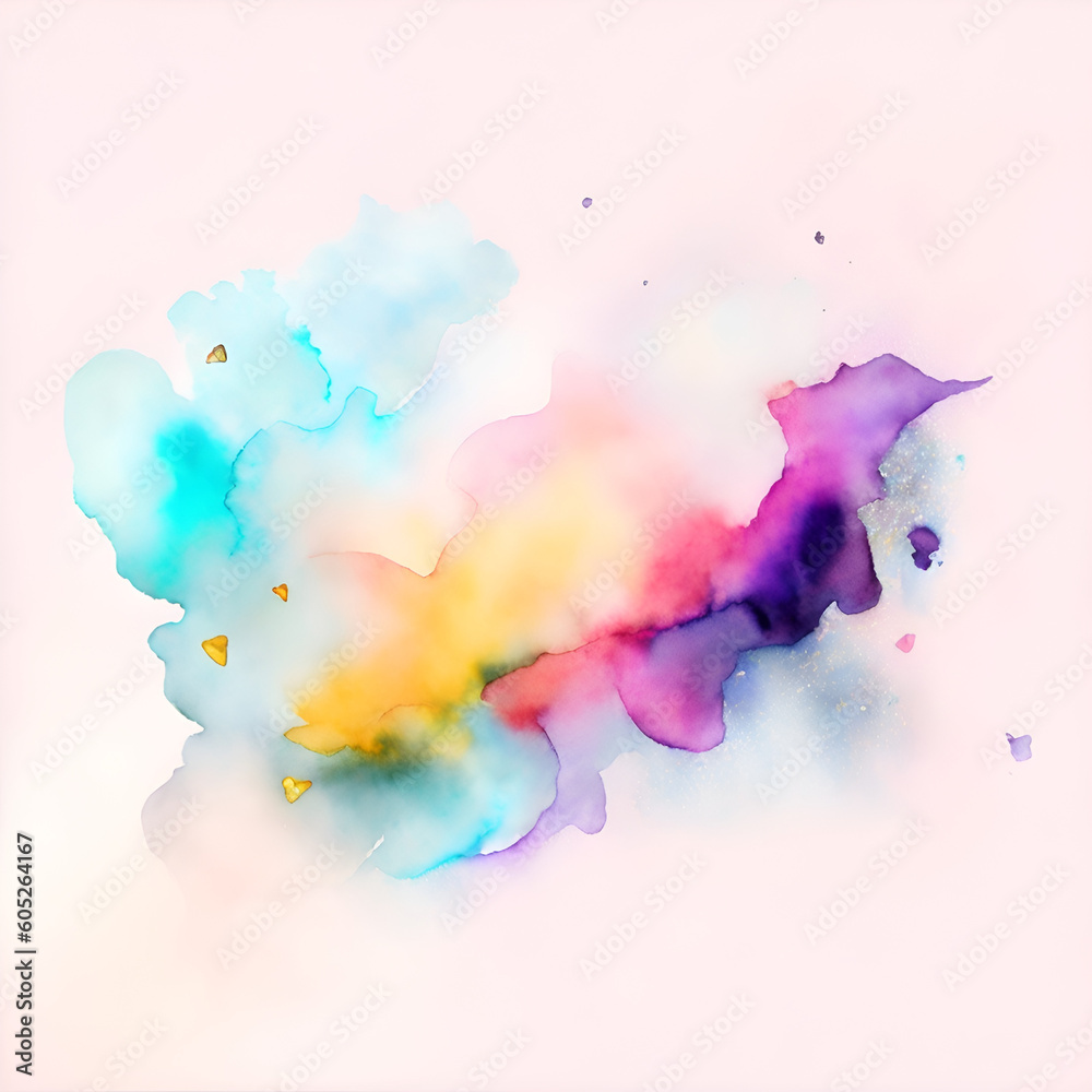 A colorful watercolor background with a pink purple, blue and white background, Ai generated