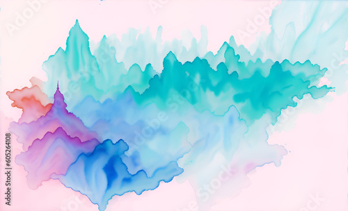 A colorful watercolor brush background with a pink purple, blue, green and white background, Ai generated