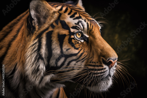 Tiger portrait on dark background. AI Generative