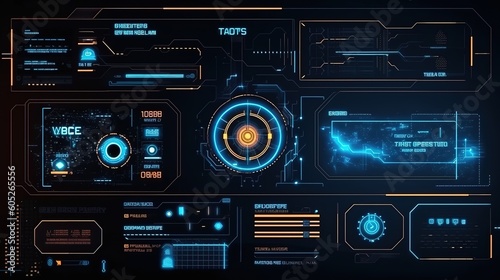 Abstract technology ui futuristic concept hud interface hologram elements of digital data chart.Hud,GUI for game background design. Technology background. Digital data. Generative AI