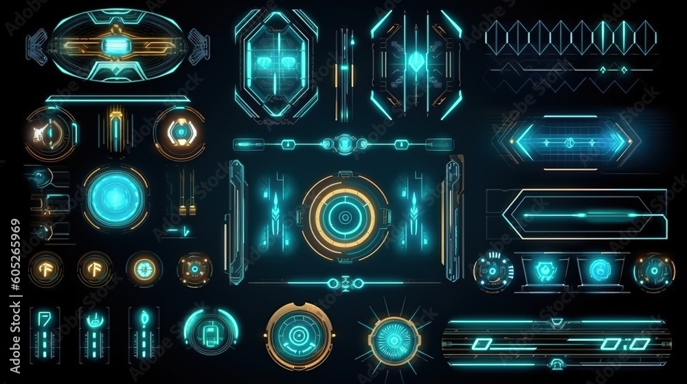 Digital hud red and blue neon color geometric shapes. Hud,GUI for game ...