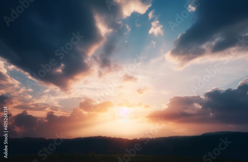 dramatic evening sky with clouds and rich sunny light, Generative AI © Pooja