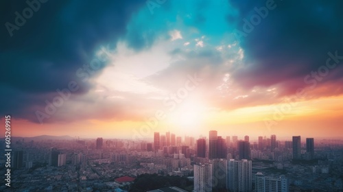 World Cities Day concept  Abstract  view city on twilight color sky and clouds cityscape background  Generative AI