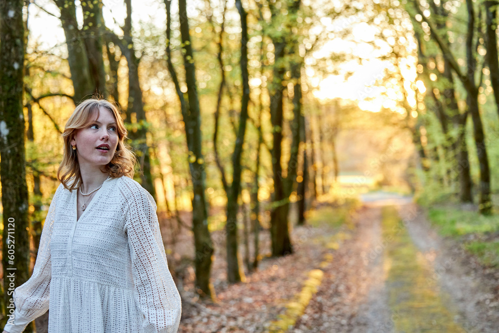 redhead girl alone in forest redhead girl alone in forest