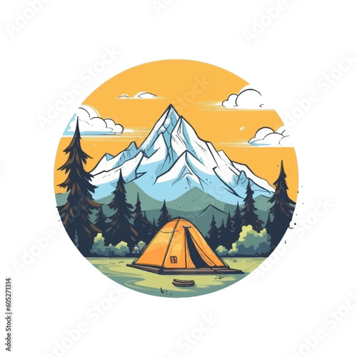 Outdoor Adventure Mountain Camping Vector Illustration